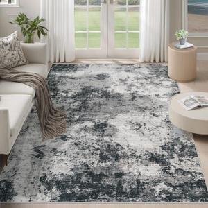 5x7 Area Rugs for Living Room, Washable Modern Abstract Large Area Rug Neutral Soft Non Slip Kids Rug Stain Resistant Indoor Carpet for Bedroom Nursery Dining Room Home Office(Black, 5'x7')