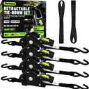 Retractable Ratchet Straps, 4-Pack, 1 Inch x 12 Feet, 1,760lb Break Strength, Self Retracting Tie Down for Truck, Cargo Trailer, Motorcycle, ATV, UTV (Black, 4pack)
