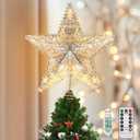 Luxspire Christmas Tree Topper, 3D Lighted Christmas Tree Star with Remote & USB, 9.8" Star for Christmas Tree Top, Holiday Decorations, 6H Timer & 8 Lighting Modes, Champagne Gold