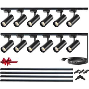 Black Super Brightness 25W 2000lm H Type Black LED Track Lighting Kit System, 4000K Natural Light Dimmable, with 13FT Track Rails, Ceiling Spotlight Fixture with Installation Package