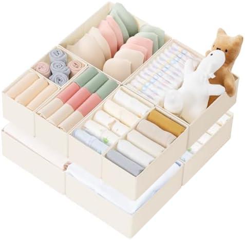 Criusia Drawer Organizer Clothes, 10 Pack Dresser Organizer for Baby Clothes, Underwear, Sock- Foldable Closet Organization and Storage Dividers Bins for Nursery, Bedroom (Beige)