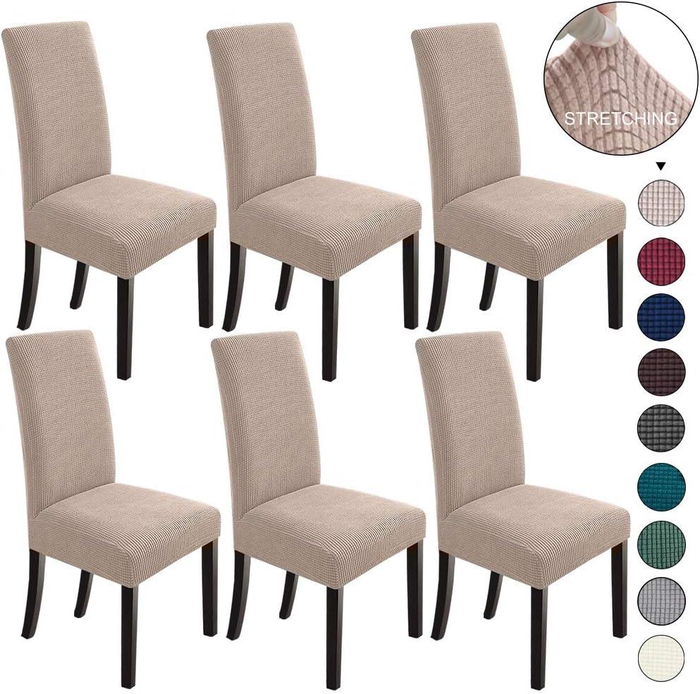 NORTHERN BROTHERS Dining Room Chair Covers Set of 6, Removable Washable Chair Covers for Dining Chairs Stretch Parson Chair Slipcover, Khaki