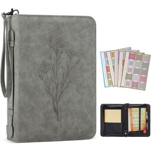 PU Leather Bible Cover Case for Men and Women - Large Waterproof Protective Case With Handle, Carrier Tote Bag With Christian Accessories Gifts (Gray 6#, M)