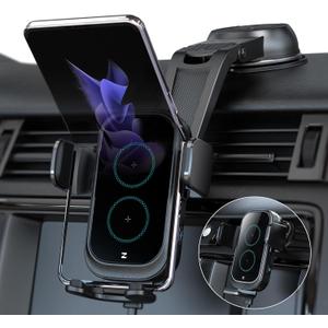 Wireless Car Charger, ZEEHOO DUOXX Dual Coils 15W Fast Charging Auto-Clamping Car Mount, Dash& Vent Wireless Car Phone Charger Holder for iPhone 15 14 13 12, Samsung Z Flip 4 3, S23+, etc