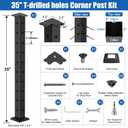CKE T-Drilled Corner Post Cable Railing, Three Sides T-Drilled 36" Cable Railing Corner Post (Post 35"x2"x2") with Cable Grommets, 90 Black Finish Stainless Steel Corner Post for Indoor Outdoor, CP02