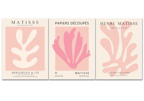 Julaydi Pink Matisse Wall Art Posters Set of 3 Abstract leaf Canvas Prints Minimalist Henri Matisse Painting Modern Pastel Aesthetic Decor Pictures for Living Room Bedroom Bathroom 16x12in Unframed