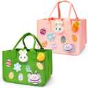 Aviski 2PCS Easter Egg Hunt Bags, Easter Bunny Gift Bags with Handles, Easter Treat Bags, Felt Easter Bags for Gifts Wrapping, Egg Hunt Game, Easter Party Supplies, 12" x7.8" x6.8"(Pink + Green)