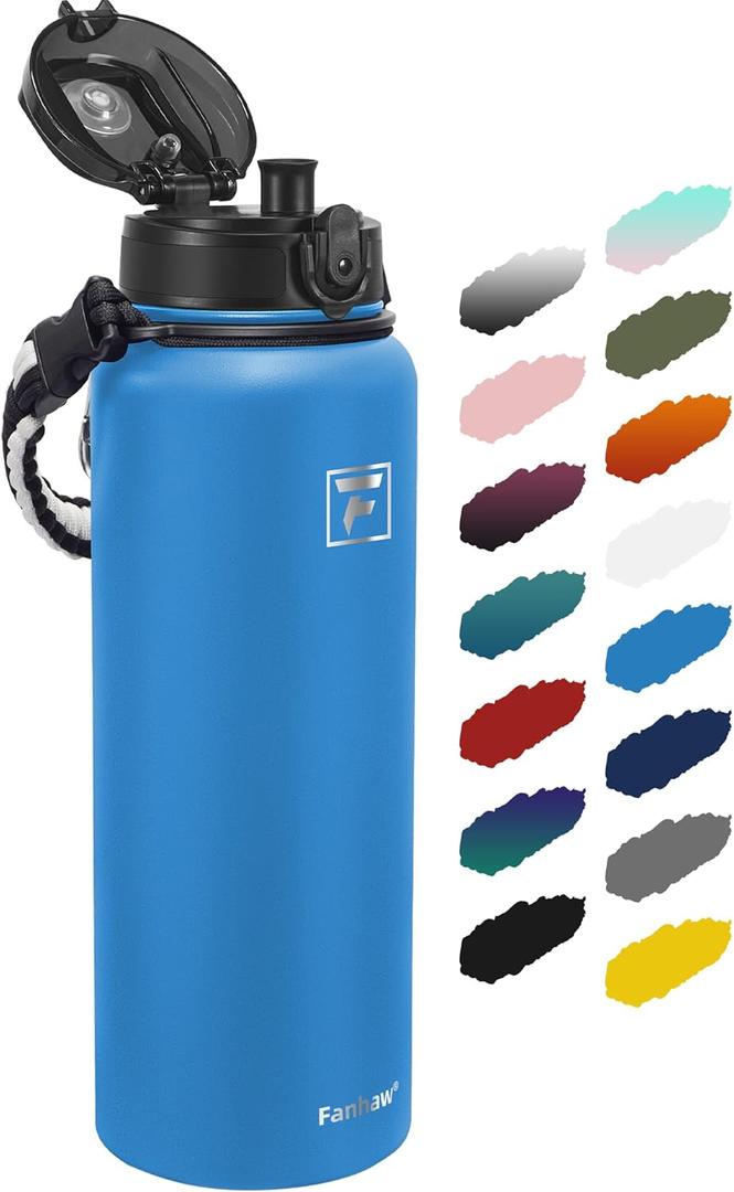 Fanhaw 40 Oz Insulated Stainless Steel Vacuum Water Bottle with Anti-Dust Pop-Open Lid - For Outdoor, Women, Men | Leak & Sweat Proof (Sky Blue)