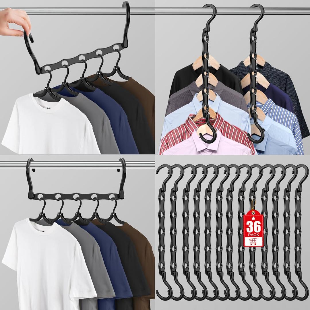 36 Pack Hangers Space Saving Magic Plastic Hanger Organizer Shirt Space Saving Hangers, Multi Space Saver Clothes Hangers for Closet Organizers Storage College Dorm Room Essentials (Dark Black)