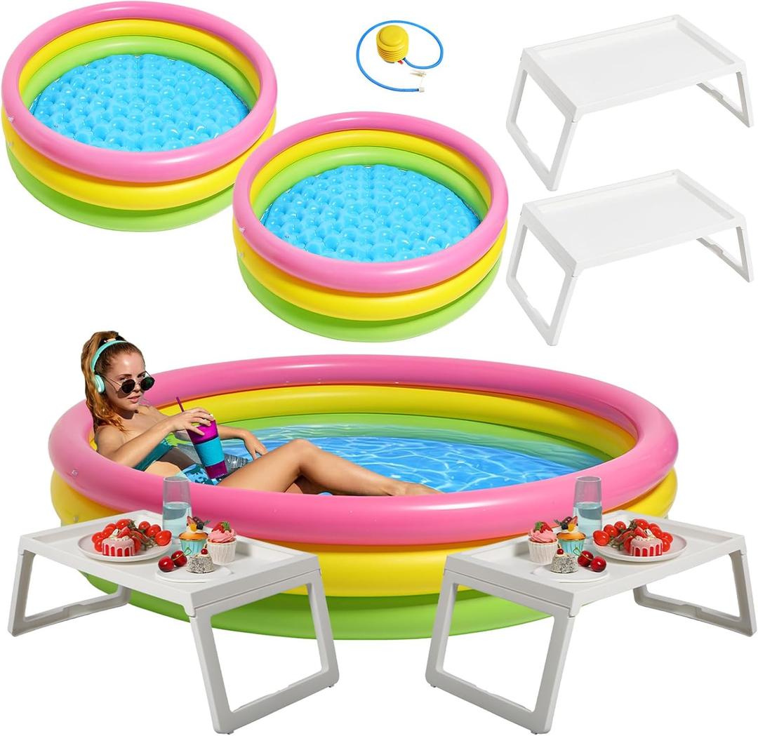 5 Pcs Outdoor Movie Night Inflatable Swimming Pool 51in x 13in Colorful Blow up Pools with Foldable Portable Serving Tray Table and Pump for Summer Backyard Camping Birthday Party Activitie