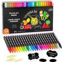Shuttle Art Chalk Markers, 24 Vibrant Colors Liquid Chalk Markers Pens for Chalkboards, Windows, Glass, Cars, Erasable, 3mm Reversible Fine Tip with Chalkboard Labels for Office Home Supplies