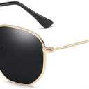 2 x Small Square Polarized Sunglasses for Men and Women Polygon Mirrored Lens,Trendy Sun Glasses Classic Shades, Fashion Narrow Square Frame UV Protection (Black)