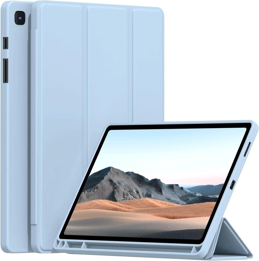 Case for Samsung Galaxy Tab S6 Lite 10.4 Inch 2024/2022/2020, Soft TPU Back Case Slim Lightweight Smart Auto Sleep/Wake Trifold Stand Cover with S Pen Holder, Blue