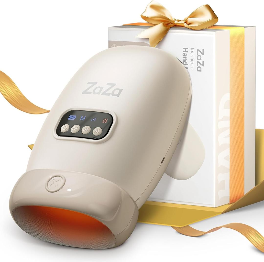 Zaza Hand Massager ith Heat and Compression for Carpal Tunnel Finger Numbness, Cordless Hand Air Compression Massagers, Electric Hand and Wrist Massage for Palm Fingers (Beige)