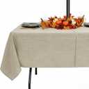 Outdoor Tablecloth with Umbrella Hole - Patio Table Cloth Zippered Rectangle 60x102 Inch, Faux Linen Table Cover Water Resistant for Picnic Outside, Natural Color