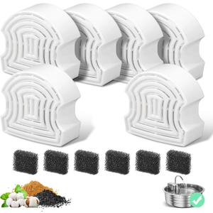 6 Packs Cat Water Fountain Filters for 4L/135OZ Stainless Steel Pet Fountain, Multi-Filtration System Activated Carbon Replacement Filter and Sponges for Automatic Dog Dispenser Drinking Bowl 6 Packs Cat Water Fountain Filters for 4L/135OZ Stainless Steel Pet Fountain, Multi-Filtration System Activated Carbon Replacement Filter and Sponges for Automatic Dog Dispenser Drinking Bowl