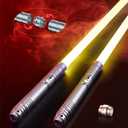 Oomyeh Lightsaber Kids Toy Alloy Hilt Update 15 Colors with 3 Modes Type-C Rechargeable 2 in 1 Dueling Light Saber for Kids and Adults Children's Day (2 Pack Silver), Medium