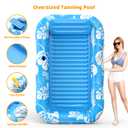 Inflatable Tanning Pool Lounger Float with Sprinkler, 85" x 50" Pool Floats Adult with Pillow, 6 in 1 Suntan Tub Raft Floatie with Drink Holder Sunbathing Water Lounge