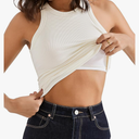 SUUKSESS Women Padded Cotton Ribbed Tank Tops 2025 High Neck Racerback Basic Tops XL
