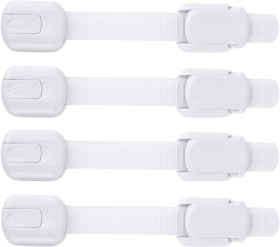 Child Safety Strap Locks (4 Pack) Baby Proof Cabinets, Drawers, Fridge, Toilet & Trash Cans  3M Adhesive Childproof Locks  Jool Baby