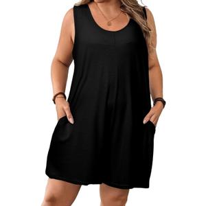Eytino Womens Plus Size Jumpsuits Crew Neck Casual Sleeveless Solid Short Rompers with Pockets (1X-5X) (4X, Black)