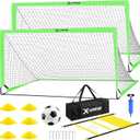 Kids Soccer Goals for Backyard Set of 2, 6x4 ft Portable Pop Up Soccer Goal Training Equipment with Soccer Ball, Ladder and Cones, Soccer Nets for Backyard for Kids Youth Toddler Outdoor Sports Games (Green)