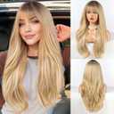HAIRCUBE Long Blonde Wig with Bangs Layered Curly Wigs for Women Natural Synthetic Wigs for Daily Use (pelucas de cabello natural)