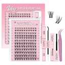 NYCAAR Lash Clusters Kit Wispy Natural Lash Extension Kit D Curl 144Pcs Fluffy Individual Lashes 818mm Anime Eyelash Extension Kit with Bond and Seal,Applicators DIY Lashes Kit at Home(NY03)