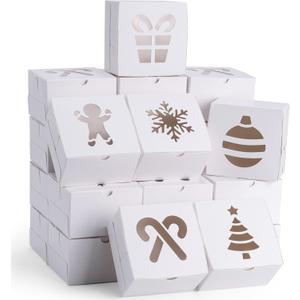 JOYIN 36 PCS Christmas Cookie Boxes for Gift Giving, White Bakery Treat Boxes with Window, 4" x 4" x 2.5" Gift Wrap Box for Xmas Holiday Party Favor Pastries, Cupcakes, Donuts, Brownies, Donuts