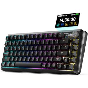 Redragon K708 Pro Wireless Mechanical Gaming Keyboard - Gasket-Mounted RGB Backlit, 81 Customizable Keys, 3-Mode (2.4G/Bluetooth/USB), Hot-Swap Pre-Lubed Switches, Screen & Control Knob - Black