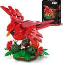 Northern Cardinal Building Block Set, Male Northern Cardinal Fly in Winterberry Plant Bush, Red Bird Figurine, Ideal for Home and Office Dcor, Christmas Toy Gift for Kids, Adults