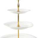 3 Tier Cupcake Stand Ceramic Cake Stand Wedding Dessert Tower, Tiered Serving Tray for Tea Party Afternoon Display Platter(Gold & White)