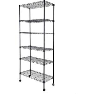 Simple Deluxe Heavy Duty 6-Shelf Shelving, 29.92'' D x 13.98'' W x 71.65'' H Adjustable Wire Shelving with Hanging Hooks and Wheels, Black (6-Tier, Black)