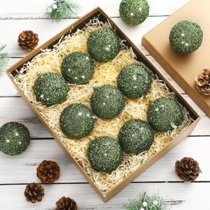 12 Pcs Neutral Christmas Ball Ornaments Vintage Christmas Ornaments Farmhouse Xmas Tree Decor Shatterproof Plastic Hanging Pearl Balls for Xmas Festival Holiday Party Decor (Green)