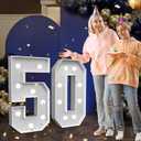 Marquee Numbers Silver 50th-Birthday Decorations: Large 3ft Light Up Number Grey 50 Birthday Decoration for Women Men Fifty Year Old Anniversary Party Decor Backdrop Big Mosaic Number 50 with Banner