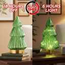 Glass Christmas Tree Light with Timer, Battery Operated Green Lit Xmas Tree Figurine, Lighted Mercury Glass Decor Cordless Cone Crystal Figurine Tabletop Lamp, Light Up rbol de Navidad with Lights