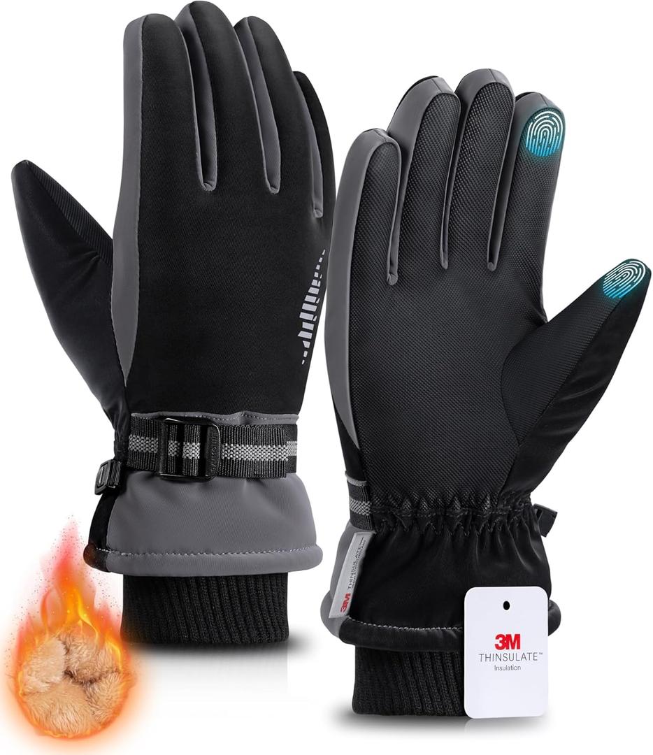 rivmount 3M Winter Gloves Women Men, Thermal Ski Gloves with Warm, Waterproof, Touchscreen for Cold Weather Running, Skiing (X-Large, Black-gray)