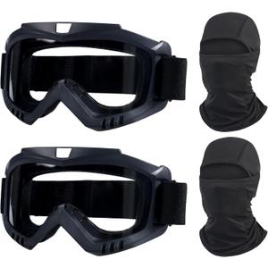 Dirt Bike Goggles, 2 Pack ATV Off-Road Riding Motorcycle Motocross Glasses with Sun UV Protection Balaclava Full Face Cover for Youth, Teens, Men & Women (Black/Clear Lens)