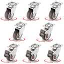 8Pcs 1.5 Inch Low Profile Swivel Casters Wheels, Small Heavy Duty Rubber Rolling Wheels with Lock Metal Plate Casters for Furniture, Carts, Cabinet Moving (4 with Brakes& 4 Without)