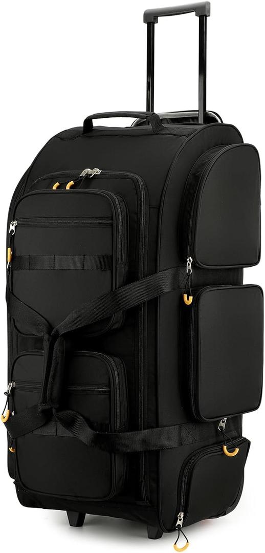 Searock 90L Rolling Duffle Bag with Wheels and Handle, 31 Large Duffle Bag for Travel, Carry On Luggage Duffel Bag with Shoe Compartment, Multi-Pocket, Water Resistant, Black