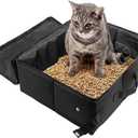 Portable Cat Travel Litter Box with Zipped Lid, Foldable Travel Litter Box, No Leakage, No Smell, Waterproof, Easy to Carry, Easy to Use in Hotels, Car (Dark Black)