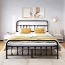 Vengarus Metal Bed Frame,Queen Size Bed Frame with Headboard,Structurally Stable, Heavy Duty Steel Slat Supported,Under Bed Storage,No Box Spring Needed,14 Inch,Black