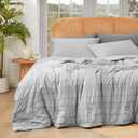 Cozy Bliss Seersucker Cooling Comforter Queen Size, Q-Max 0.4 Reversible Lightweight Cooling Blanket, Breathable Silk Smooth Summer Bedding Quilt for Hot Sleepers Night Sweats Light Grey