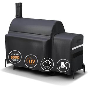 Grisun Grill Cover for Oklahoma Joe's Longhorn Offset Smoker, Anti-UV Waterproof Offset Smoker Cover for Oklahoma Joe's 13201747-50, Heavy-Duty 600 D Polyester, Black (70" L x 60" H x 40" W)