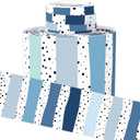 Whaline 32.8Ft Summer Classroom Bulletin Board Border Dusty Blue Dot Stripe | Die-Cut Rolled Border Trim, for Back to School Winter Chalkboard Wall Decoration