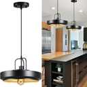 Large Black Matte Metal Pendant - Modern Industrial Hanging Light fixtures - Black Pendant Lights for Kitchen Island, 14.17