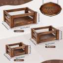 Kathfly Set of 3 Rustic Nesting Crates, Wooden Organizer Boxes Basket, Small Decorative Wood Wire Containers with Handle for Countertop Display, Fruit, Veggies, Kitchen, Bathroom, Pantry Storage