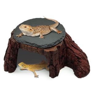 GXSDJ Bearded Dragon Basking Platform,Reptile Hide Cave with Heat Storage Slate Stone,Leopard Gecko Basking Rock Climing Decor for Turtle,Ball Pythons,Lizard,Snake, 11×7×3.5 inch