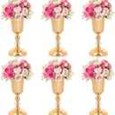 11.6 inches Metal Wedding Flower Trumpet Stripe Vases Table Centerpieces for Artificial Flower Arrangements for Anniversary Celebration/Wedding/Party/Birthday Event Aisle Home Decor (Gold, 6pcs)