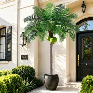8ft Tall Artificial Phoenix Palm Tree with 3 Coconut Fruits, Large Fake Tropical Silk Tree Outside, Fake Tree Perfect for Indoor Outdoor Patio Poolside Yard Doorway Home Office Decor